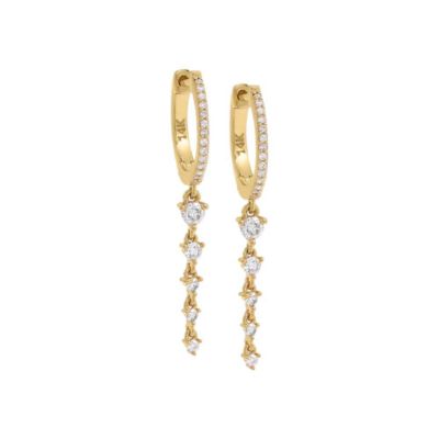 By Adina Eden Diamond Graduated Tennis Drop Huggie Earring 14K, Gold