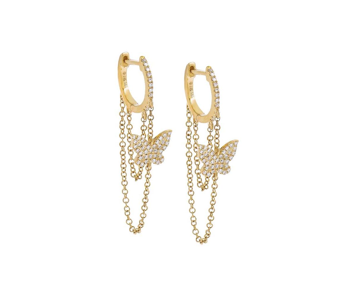 By Adina Eden Diamond Pavé Butterfly Chain Drop Huggie Earring 14K | Belk