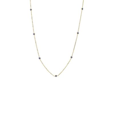 By Adina Eden Sapphire Blue Evil Eye Station Necklace 14K, Gold