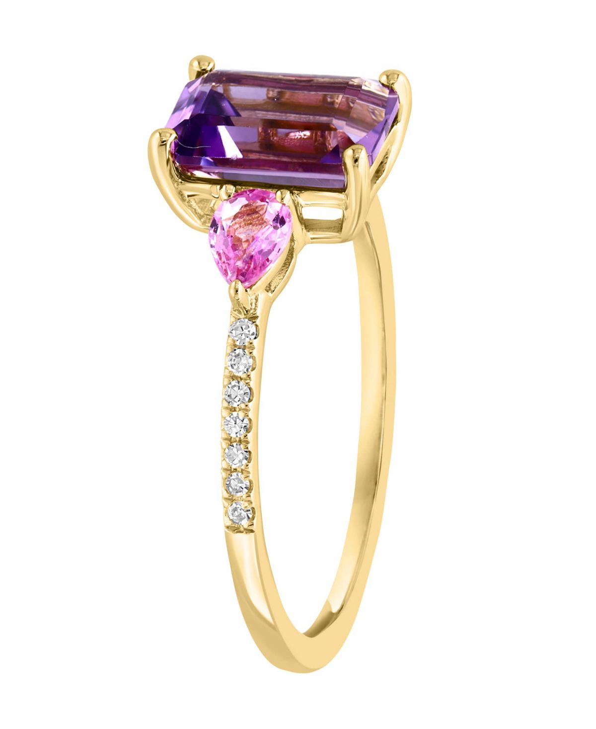 14K Yellow Gold Diamond, Pink Sapphire And Amethyst Ring
