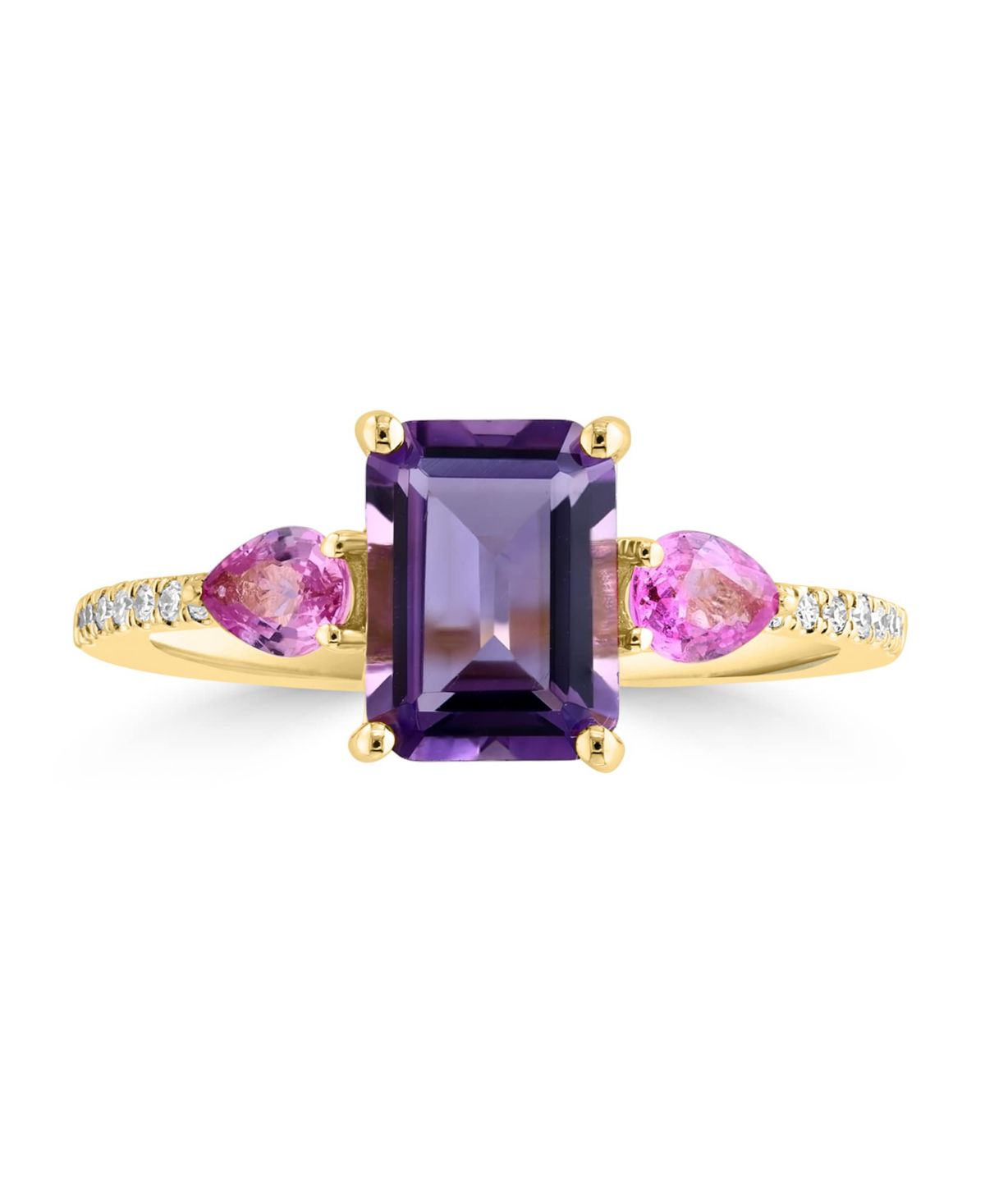 14K Yellow Gold Diamond, Pink Sapphire And Amethyst Ring