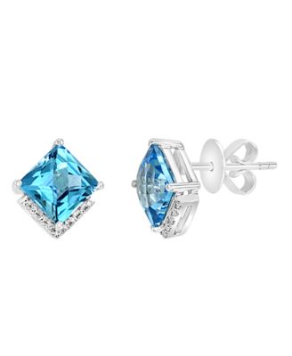 LALI Jewels 14K White Gold Diamond And Swiss Blue Topaz Stud Earring