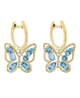 LALI Jewels 14K Rose Gold Diamond, Pink Amethyst And Amethyst Butterfly Earring, Sky Blue
