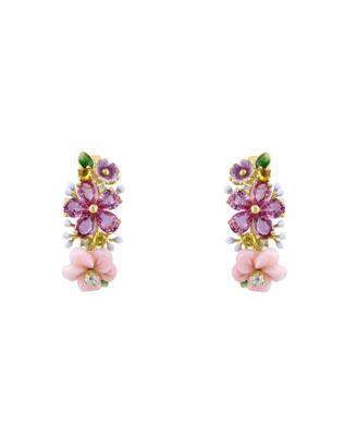 LALI Jewels 14K Yellow Gold Diamond, Multicolor Sapphire, And Pink Mother Of Pearl Flower Enamel Earring