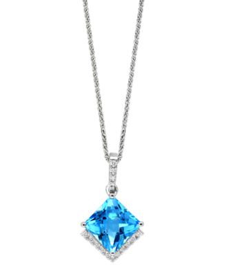 LALI Jewels 14K White Gold Diamond And Swiss Blue Topaz Pendant With Chain