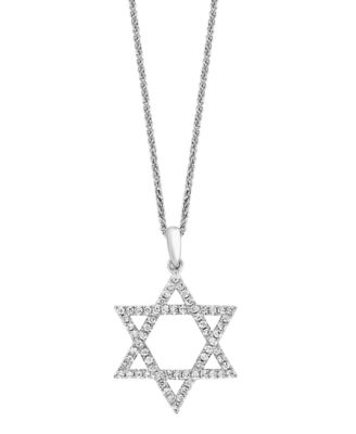LALI Jewels 14K White Gold Diamond Star Of David Pendant With Chain, 18 in