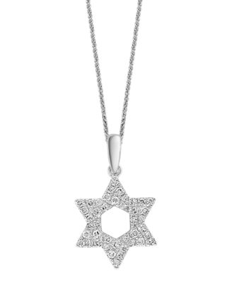 LALI Jewels 14K White Gold Diamond Star Of David Pendant With Chain, 18 in