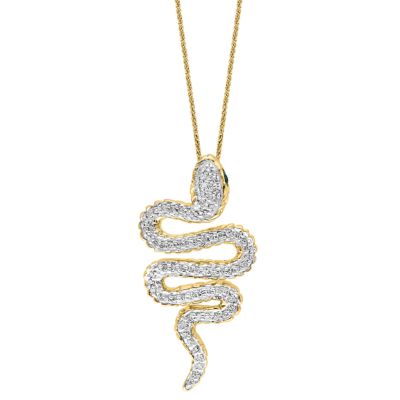 LALI Jewels 14K Yellow Gold Tsavorite And Diamond Snake Pendant With Chain, White, 18 in