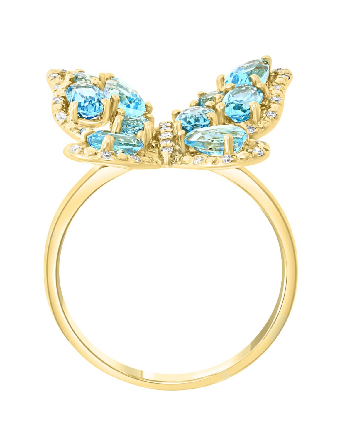 LALI Jewels 14K Yellow Gold Diamond And Swiss Blue Topaz Butterfly Ring ...