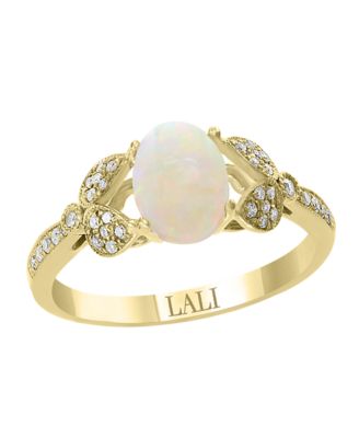 LALI Jewels 14K Yellow Gold Diamond And Australian Opal Ring