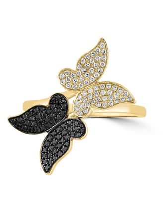 LALI Jewels 14K Yellow Gold Diamond And Treated Black Diamond Butterfly Ring, 7