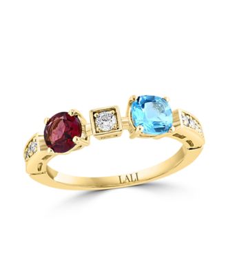 LALI Jewels 14K Yellow Gold Diamond, Rhodolite And Swiss Blue Topaz Ring