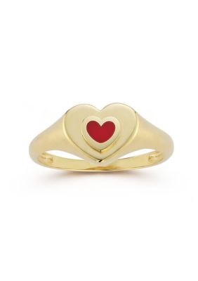 Ember Fine Jewelry 14K Gold Red Enamel Heart Signet Ring, Yellow, 8