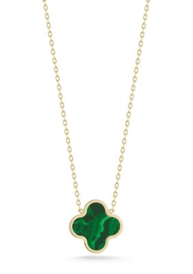 Ember Fine Jewelry 14K Gold Gemstone Clover Pendant Necklace, Made in Italy, Yellow