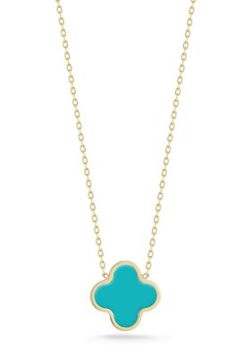 Ember Fine Jewelry 14K Gold Gemstone Clover Pendant Necklace, Made in Italy, Yellow