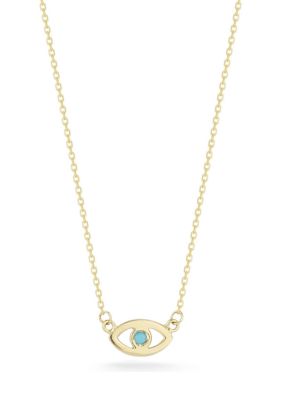 Ember Fine Jewelry 14K Gold Turquoise Evil Eye Pendant Necklace, Made in Italy, Yellow