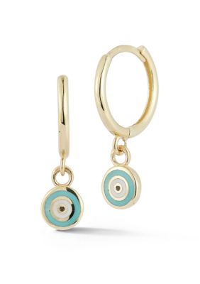 Ember Fine Jewelry 14K Gold Enamel Evil Eye Charm Huggie Hoop Earrings, Yellow