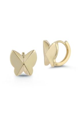 Ember Fine Jewelry 14K Gold Pointed Butterfly Huggie Hoop Earrings, Yellow