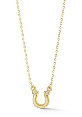 Ember Fine Jewelry 14K Gold Diamond Horseshoe Pendant Necklace, Yellow