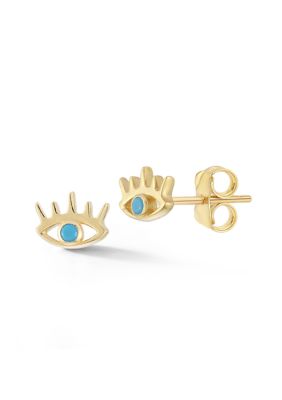 Ember Fine Jewelry 14K Gold Turquoise Evil Eye Stud Earrings, Yellow