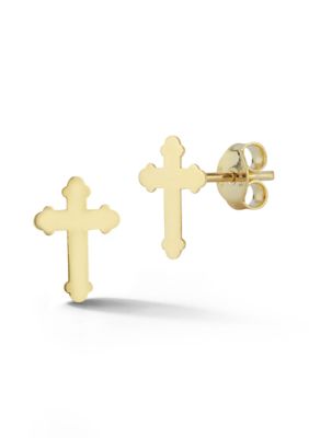 Ember Fine Jewelry 14K Gold Polished Cross Stud Earrings, Made in Italy, Yellow