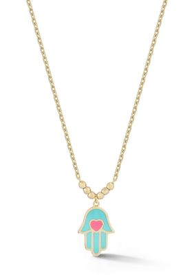 Ember Fine Jewelry 14K Gold Enamel Heart Hamsa Pendant Necklace