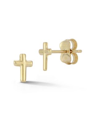 Ember Fine Jewelry 14K Gold Dainty Cross Stud Earrings, Yellow