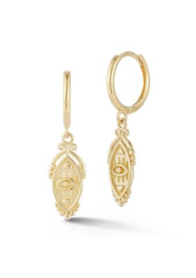 Ember Fine Jewelry 14K Gold Evil Eye Charm Huggie Hoop Earrings, Yellow