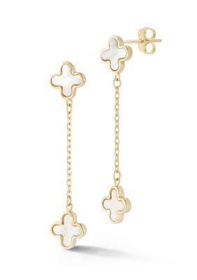 Ember Fine Jewelry 14K Gold Mother of Pearl Clover Drop Earrings, Yellow