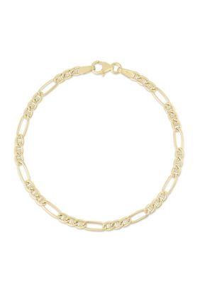 Ember Fine Jewelry 14K Gold Mariner Link Figaro Chain Bracelet, Made in Italy, Yellow
