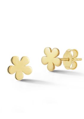 Ember Fine Jewelry 14K Gold Puffed Flat Flower Stud Earrings, Made in Italy, Yellow