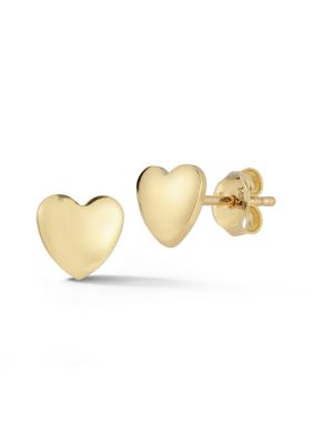 Ember Fine Jewelry 14K Gold Dainty Puffed Heart Stud Earrings, Made in Italy, Yellow