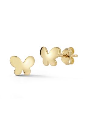 Ember Fine Jewelry 14K Gold Dainty Puffed Butterfly Stud Earrings, Made in Italy, Yellow