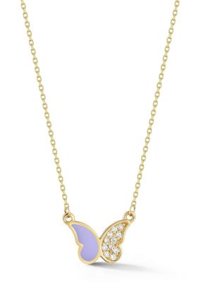 Ember Fine Jewelry 14K Gold Diamond and Enamel Butterfly Pendant Necklace, Yellow