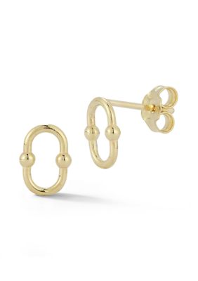Ember Fine Jewelry 14K Gold Dainty Oval Stud Earrings, Made in Italy, Yellow