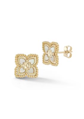 Ember Fine Jewelry 14K Gold Mother of Pearl Flower Stud Earrings, Yellow
