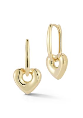 Ember Fine Jewelry 14K Gold Puffed Heart Charm Hoop Earrings, Yellow