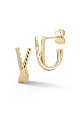 Ember Fine Jewelry 14K Gold Criss Cross Small J Hoop Earrings, Yellow
