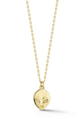 Ember Fine Jewelry 14K Gold Diamond Dainty Alien Pendant Necklace, Yellow
