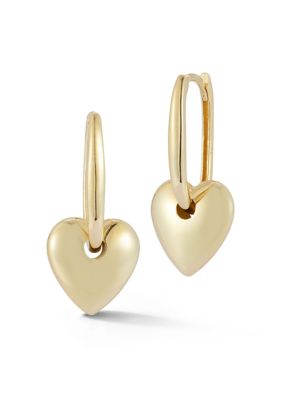 Ember Fine Jewelry 14K Gold Puffed Heart Charm Oval Hoop Earrings, Yellow