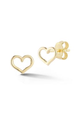 Ember Fine Jewelry 14K Gold Open Heart Stud Earrings, Made in Italy, Yellow