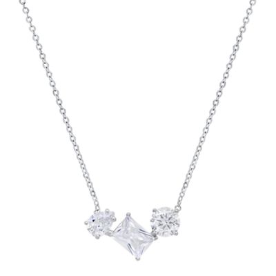 Saffron Lab Created Sterling Silver Moissanite Diamond Trio Pendant Necklace 4 CTTW