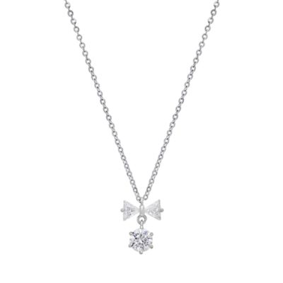 Saffron Lab Created Sterling Silver Moissanite Diamond Bow and Round Drop Necklace 0.5 CTTW, 18 in