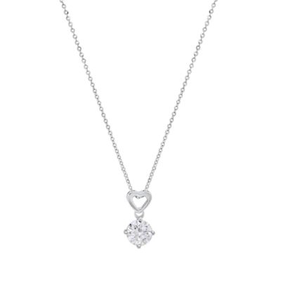 Saffron Lab Created Sterling Silver Moissanite Diamond Heart Drop Pendant Necklace 1 CTTW, 18 in