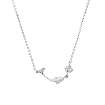 Saffron Lab Created Sterling Silver Moissanite Diamond Dolphin Pendant Necklace 0.5 CTTW, 18 in