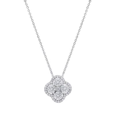 Saffron Lab Created Sterling Silver Moissanite Diamond Clover Flower Necklace 1 CTTW, 18 in
