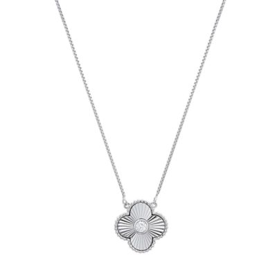 Saffron Lab Created Sterling Silver Moissanite Diamond Clover Medallion Pendant Necklace 0.3 CTTW, 18 in