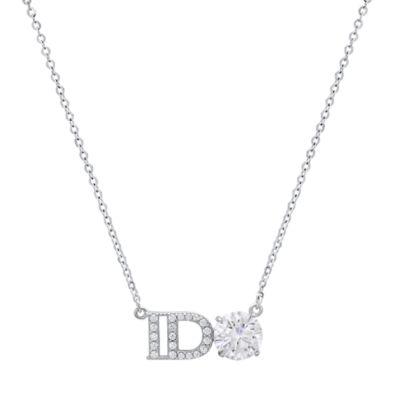 Saffron Lab Created Sterling Silver Moissanite Diamond I Do Wedding Pendant Necklace 1 CTTW, 18 in