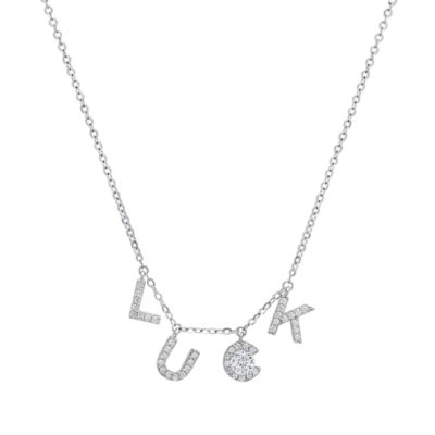 Saffron Lab Created Sterling Silver Moissanite Diamond Luck Letter Pendant Necklace 0.5 CTTW, 18 in
