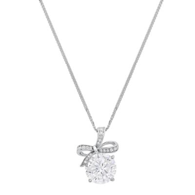Saffron Lab Created Sterling Silver Moissanite Diamond Bow Pendant Necklace 5 CTTW, 18 in